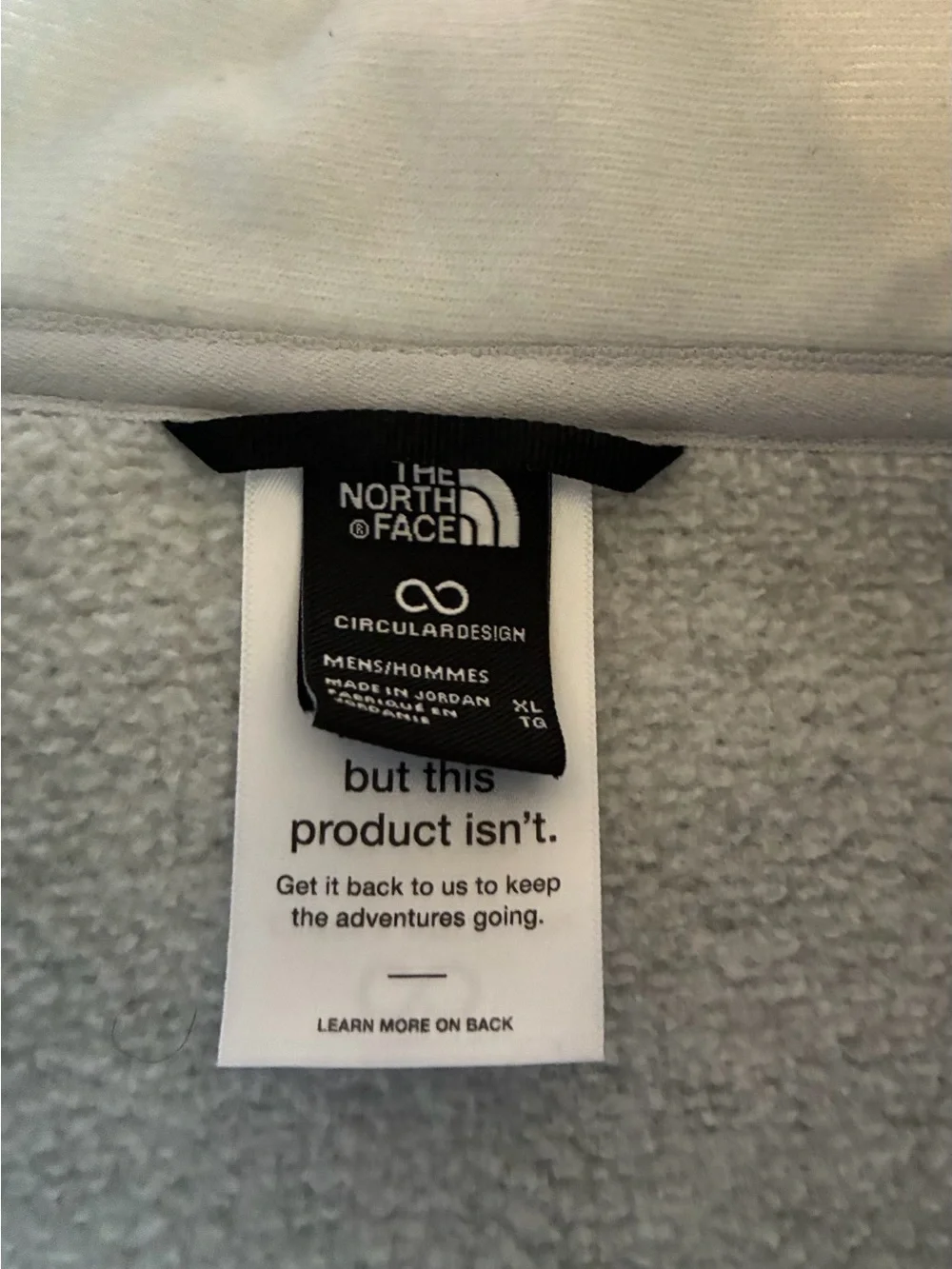 The North Face Men's Light Gray Fleece Jacket with Dark Gray Chest Stripe